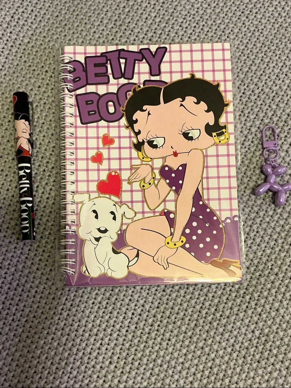 Betty Boop (3Pcs)Purple Spiral Notebook - W/Pen & Ballon Dog Keychain